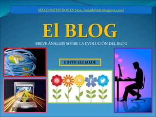 EDITH ELEJALDE
El BLOG
MÁS CONTENIDOS EN http://cejadefrida.blogspot.com/
BREVE ANÁLISIS SOBRE LA EVOLUCIÓN DEL BLOG
 