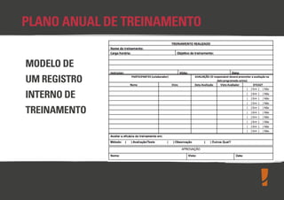 PLANO ANUAL DE TREINAMENTO
MODELO DE
UM REGISTRO
INTERNO DE
TREINAMENTO

 
