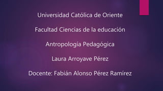 Universidad Católica de Oriente
Facultad Ciencias de la educación
Antropología Pedagógica
Laura Arroyave Pérez
Docente: Fabián Alonso Pérez Ramírez
 