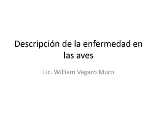 Descripción de la enfermedad en
las aves
Lic. William Vegazo Muro
 