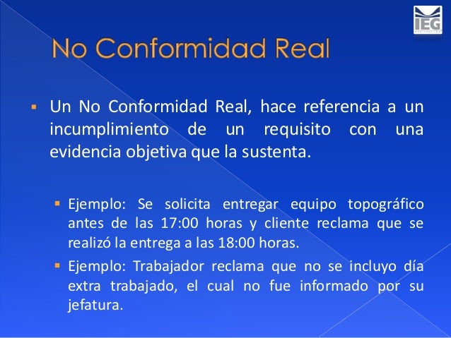 Descripción y uso de las no conformidades