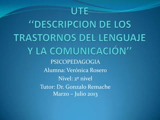 PSICOPEDAGOGIA
Alumna: Verónica Rosero
Nivel: 2º nivel
Tutor: Dr. Gonzalo Remache
Marzo – Julio 2013
 