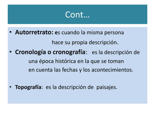 CONCEPTO  Y   PASOSCONCEPTO Describir es  dar a entender con palabras, de manera detallada y ordenada, cómo son las personas, lugares, objetos, animales, etcPASOSLa observación: fijar la atención en características.La selección: se elige lo más importante.La organización: seguirun orden.