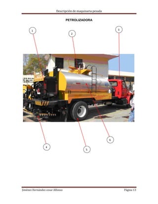 Descripción de maquinaria pesada
PETROLIZADORA
3

1
2

6
4

Jiménez Hernández cesar Alfonso

5

Página 13

 