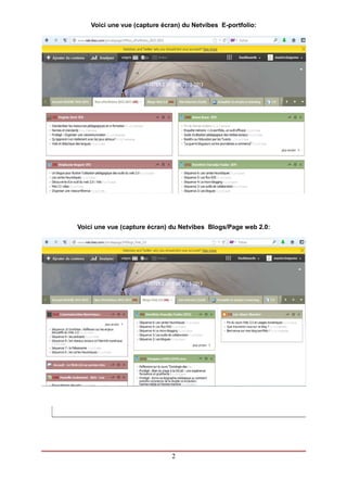 Voici une vue (capture écran) du Netvibes E-portfolio:
Voici une vue (capture écran) du Netvibes Blogs/Page web 2.0:
2
 