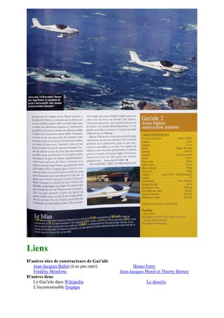 Liens
D'autres sites de constructeurs de Gaz'aile
   Jean-Jacques Ballot (à ne pas rater)              Bruno Ferry
   Frédéric Monforte                          Jean-Jacques Morel et Thierry Berney
D'autres liens
   Le Gaz'aile dans Wikipedia                              Le dieselis
   L'incontournable foxpapa
 