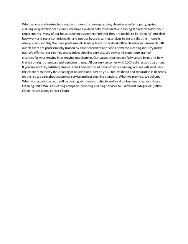 description house cleaning service perth cleaning service description