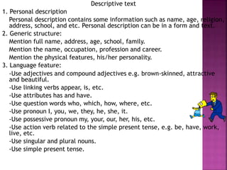Descriptive Text Person Example Descriptive Text | PPTX
