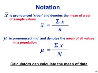 Mu In Stats Descriptive statistics | PPT