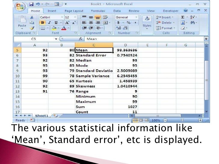 how to add descriptive statistics to excel