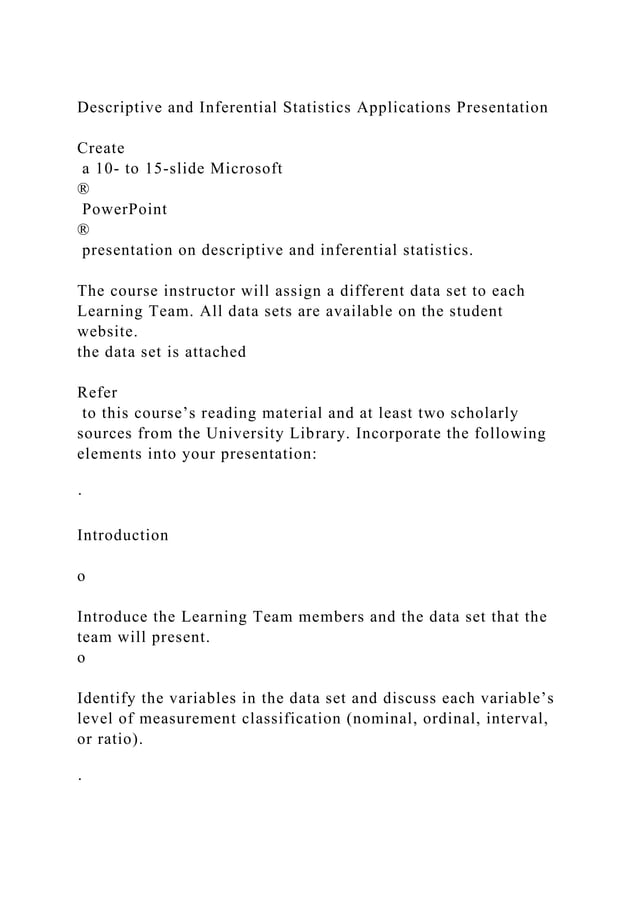 Descriptive and Inferential Statistics Applications Presentation.docx ...