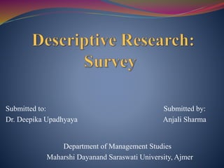 Submitted to: Submitted by:
Dr. Deepika Upadhyaya Anjali Sharma
Department of Management Studies
Maharshi Dayanand Saraswati University, Ajmer
 
