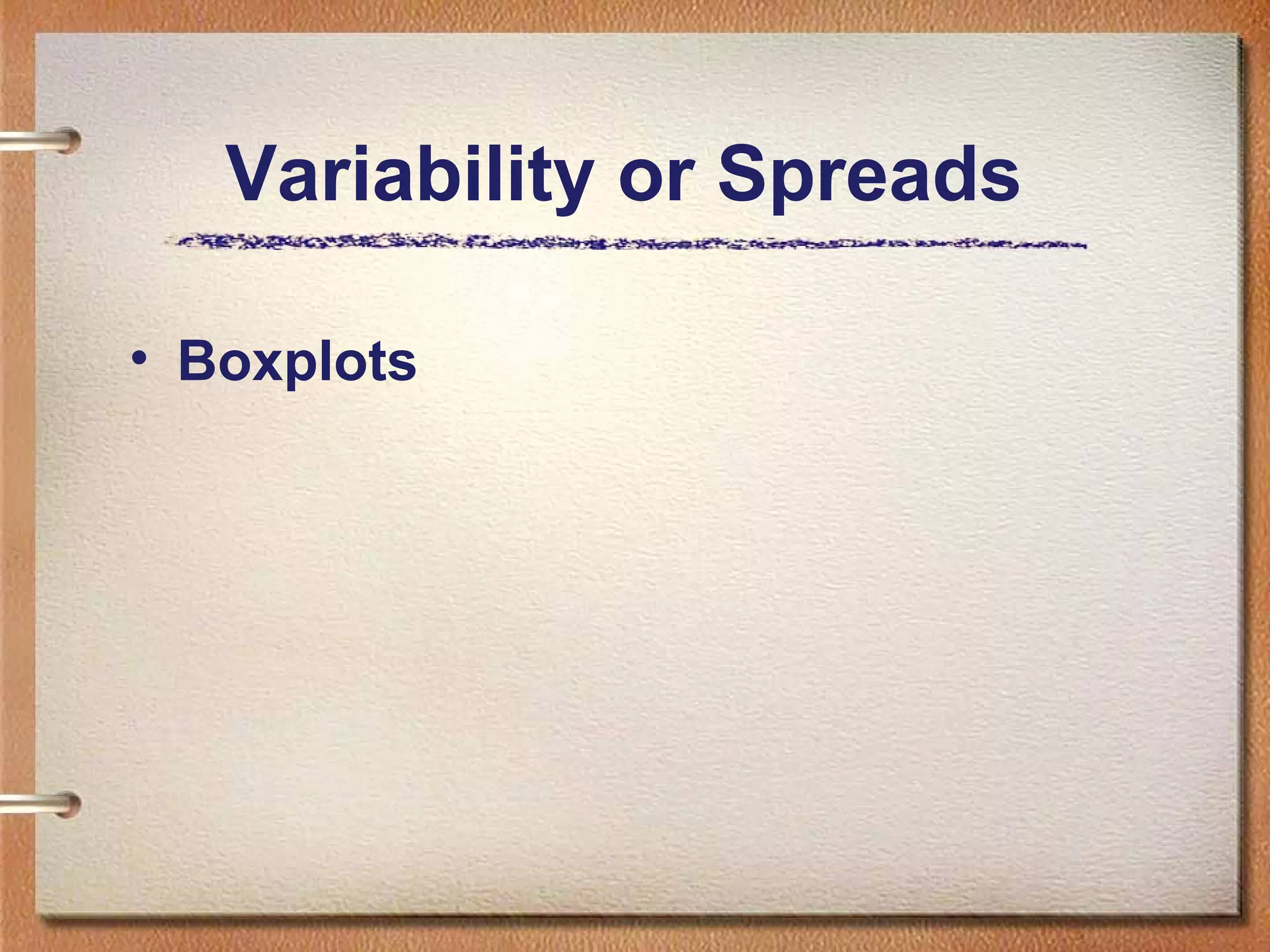 Variability or Spreads
• Boxplots

 