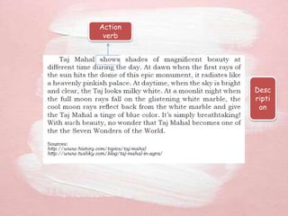 Desc
ripti
on
Action
verb
 