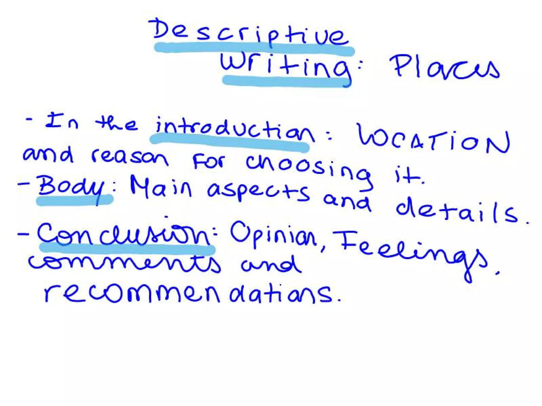 Descriptive writing places