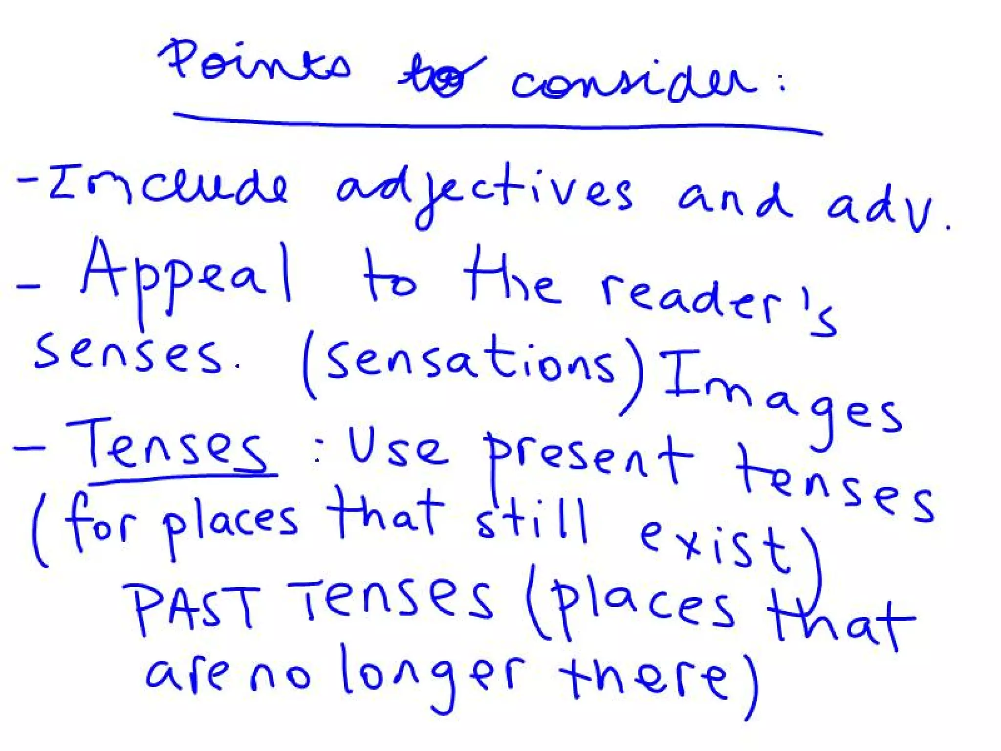 Descriptive writing places