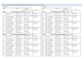 NIVEL BÁSICO/INTERMEDIO/AVANZADO (EXPRESIÓN ESCRITA): HOJA DE CALIFICACIÓN
Candidato:_____________________________________...