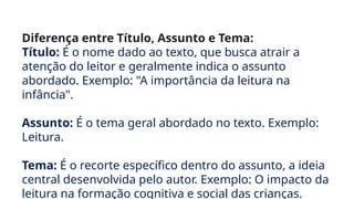 d-6 identificar tema de um texto- lingua portuguesa | PPTX