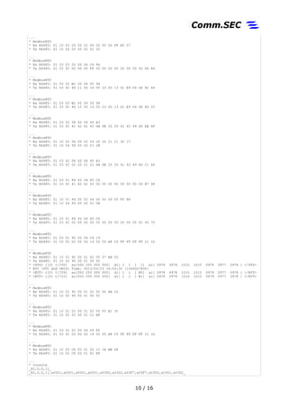 ...
* ModbusRTU
* Rx RS485: 01 10 03 20 00 02 04 00 00 00 FF A5 07
* Tx RS485: 01 10 04 20 00 02 41 32
...
* ModbusRTU
* Rx RS485: 01 03 03 20 00 06 C4 46
* Tx RS485: 01 03 0C 00 00 00 FF 00 00 00 00 00 00 00 00 D6 84
...
* ModbusRTU
* Rx RS485: 01 03 02 BC 00 06 05 94
* Tx RS485: 01 03 0C 48 11 00 16 05 23 00 13 61 E9 D4 D6 82 64
...
* ModbusRTU
* Rx RS485: 01 03 02 BC 00 06 05 94
* Tx RS485: 01 03 0C 48 12 00 16 05 23 00 13 61 E9 D4 D6 8D 20
...
* ModbusRTU
* Rx RS485: 01 03 02 58 00 06 45 A3
* Tx RS485: 01 03 0C 41 42 42 43 6B 6E 20 20 41 43 49 4D EB 6F
...
* ModbusRTU
* Rx RS485: 01 10 02 58 00 02 04 20 20 21 21 3C 17
* Tx RS485: 01 10 04 58 00 02 C1 2B
...
* ModbusRTU
* Rx RS485: 01 03 02 58 00 06 45 A3
* Tx RS485: 01 03 0C 20 20 21 21 6B 6E 20 20 41 43 49 4D 21 46
...
* ModbusRTU
* Rx RS485: 01 03 01 F4 00 06 85 C6
* Tx RS485: 01 03 0C 41 42 42 43 00 00 00 00 00 00 00 00 B7 D8
...
* ModbusRTU
* Rx RS485: 01 10 01 F4 00 02 04 00 00 00 00 F0 88
* Tx RS485: 01 10 04 F4 00 02 01 0A
...
* ModbusRTU
* Rx RS485: 01 03 01 F4 00 06 85 C6
* Tx RS485: 01 03 0C 00 00 00 00 00 00 00 00 00 00 00 00 93 70
...
* ModbusRTU
* Rx RS485: 01 03 01 90 00 06 C4 19
* Tx RS485: 01 03 0C 00 00 00 14 00 05 A8 C0 FF FF FF FF 21 1D
...
* ModbusRTU
* Rx RS485: 01 10 01 90 00 01 02 00 07 EA 02
* Tx RS485: 01 10 02 90 00 01 00 5C
* <STS> i[0] t[700] ao[000 255 000 000] di[ 1 1 1 1] ai[ 0978 0978 1015 1015 0979 0977 0978 ] </STS>
* RTC [UTC and UNIX] Time: 2013/05/23 16:50:30 [1369327830]
* <EVT> i[0] t[709] ao[000 255 000 000] di[ 1 1 1 #0] ai[ 0978 0978 1015 1015 0979 0977 0978 ] </EVT>
* <EVT> i[0] t[710] ao[000 255 000 000] di[ 1 1 1 #1] ai[ 0978 0978 1016 1015 0979 0977 0978 ] </EVT>
...
* ModbusRTU
* Rx RS485: 01 10 01 90 00 01 02 00 00 AB C0
* Tx RS485: 01 10 02 90 00 01 00 5C
...
* ModbusRTU
* Rx RS485: 01 10 01 2C 00 01 02 00 00 B1 3C
* Tx RS485: 01 10 02 2C 00 01 C1 B8
...
* ModbusRTU
* Rx RS485: 01 03 01 2C 00 06 05 FD
* Tx RS485: 01 03 0C 00 00 00 14 00 05 A8 C0 FF FF FF FF 21 1D
...
* ModbusRTU
* Rx RS485: 01 10 00 C8 00 01 02 12 34 BB 6F
* Tx RS485: 01 10 02 C8 00 01 81 8F
...
* Console
_RI,0,0,11_
_RI,0,0,11,x0001,x0001,x0001,x0001,x03D2,x03D2,x03F7,x03F7,x03D3,x03D1,x03D2_
10 / 17
 