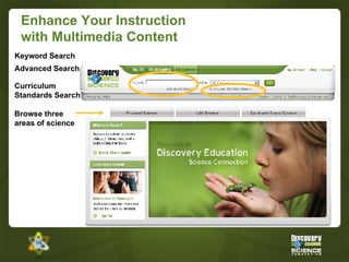 Enhance Your Instruction  with Multimedia Content Browse three areas of science Keyword Search Advanced Search Curriculum Standards Search 