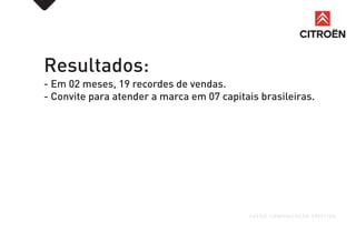 Resultados:
- Em 02 meses, 19 recordes de vendas.
- Convite para atender a marca em 07 capitais brasileiras.
FUEGO COMUNICAÇÃO CRIATIVA
 