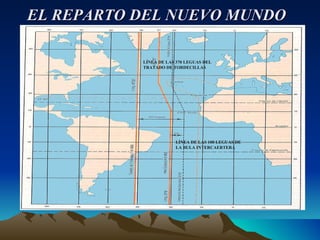 EL REPARTO DEL NUEVO MUNDO LÍNEA DE LAS 100 LEGUAS DE  LA BULA INTERCAERTERA LÍNEA DE LAS 370 LEGUAS DEL TRATADO DE TORDECILLAS  