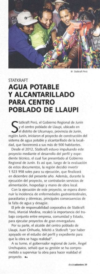 Artículo en Revista Desde Adentro sobre proyecto de agua potable y alcantarillado en el Centro Poblado de Llaupi