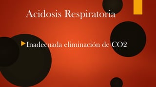 Acidosis Respiratoria
Inadecuada eliminación de CO2
 