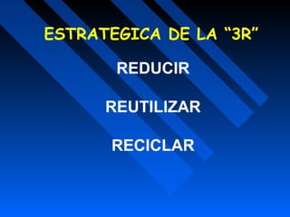 ESTRATEGICA DE LA “3R”
REDUCIR
REUTILIZAR
RECICLAR
 