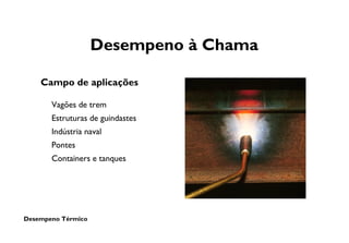 Desempeno Térmico
Desempeno à Chama
Campo de aplicações
Vagões de trem
Estruturas de guindastes
Indústria naval
Pontes
Containers e tanques
 