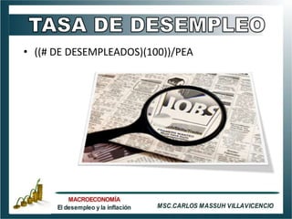 • ((# DE DESEMPLEADOS)(100))/PEA
 