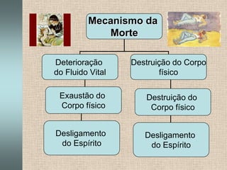 Exaustão do Corpo físicoDestruição do Corpo físicoDesligamento do EspíritoDesligamento do Espírito