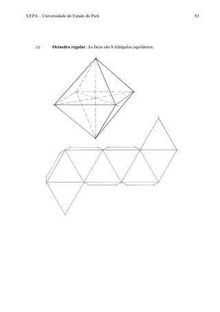 UEPA – Universidade do Estado do Pará 83
c) Octaedro regular: As faces são 8 triângulos equiláteros.
 