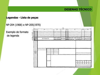DESENHO TÉCNICO
23
Legendas - Lista de peças
NP-204 (1968) e NP-205(1970)
Exemplo de formato
de legenda
 