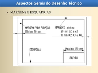 Aspectos Gerais do Desenho Técnico

• MARGENS E ESQUADRIAS
 