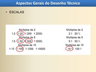 Aspectos Gerais do Desenho Técnico

• ESCALAS
 