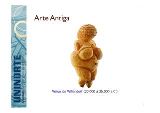 Arte Antiga
Vênus de Willendorf (20.000 a 25.000 a.C.)
7
 