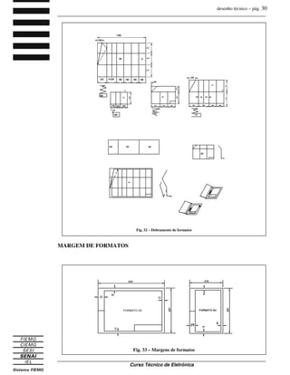 desenho técnico – pág. 30
_______________________________________________________________________________
_______________________________________________________________________________
Curso Técnico de Eletrônica
MARGEM DE FORMATOS
Fig. 32 – Dobramento de formatos
Fig. 33 – Margens de formatos
 