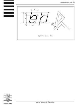 desenho técnico – pág. 36
_______________________________________________________________________________
_______________________________________________________________________________
Curso Técnico de Eletrônica
Fig. 38 – Letra inclinada - Itálico
 