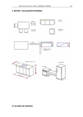 DESENHO TÉCNICO - PROF. CARLOS J. ENGEL 16
V. MOVEIS - SALA/QUARTO/COZINHA
VI. NA ÁREA DE SERVIÇO
 