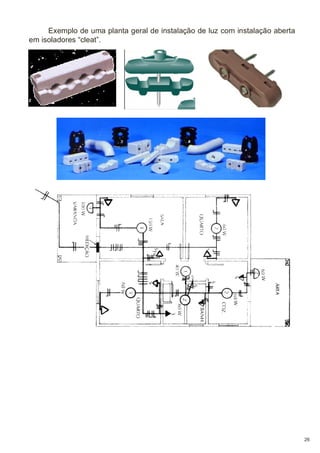 Exemplo de uma planta geral de instalação de luz com instalação aberta
em isoladores “cleat”.

26

 