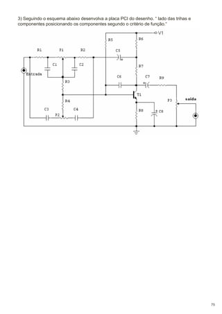3) Seguindo o esquema abaixo desenvolva a placa PCI do desenho. “ lado das trihas e
componentes posicionando os componentes segundo o critério de função.“

75

 