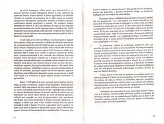 De altfel, Boulanger (1990) crede, ca şi Morval (1975), ca
desenul familiei permite înţelegerea felului în care subiectul îşi
reprezintă interior propria familie, în planul organizării şi al relaţiilor.
Desenul ne permite de asemenea să ne dăm seama de anumite
caracteristici ale familiei subiectului. Anumite cercetări au permis
confirmarea acestei contribuţii a testului. De exemplu, studiul
întreprins de Morval în 1973, pe douăzeci de copii de sex masculin
provenind jumătate din familii monoparentale şi jumătate din familii
tradiţionale (cu cei doi părinţi) arată că există o legătură între faptul că
personajul cel mai valorizat este mama şi provenienţa copilului dintr-o
familie monoparentală.
Un alt studiu al lui Morval (1986) ne permite să facem o legătură
între anumite calităţi ale desenului şi trăsături ale familiei subiectului.
Ea a comparat şaizeci de copii din familii separate cu şaizeci de copii din
familii intacte. Rezultatele acestui studiu arată o relaţie Între nivelul de
anxietate al copilului, creşterea agresivităţii împotriva tatălui şi a
apropierii faţă de mamă, pe de o parte, şi separarea părinţilor pe de altă
parte. Autoarea reliefează şi alte constatări ale studiului desenului
familiei: fetele din familii separate au o imagine de sine mai slab
valorizată; absenţa tatălui apare mai nefastă pentru imaginea de sine a
băieţilor decât pentru cea a fetelor întrucât aceştia au mai frecvent o
identificare regresivă, în scopul revalorizării narcisice. Din contră, fetele
cu părinţi separaţi au identificări progresive, dar par mai dependente de
mamă. În ansamblul populaţiei copiilor din familii separate, figura de
identificare relevată în cadrul desenului nu este un personaj de o vârstă
echivalentă cu a subiectului şi figura paternă trezeşte sentimente de
agresivitate.
Burns (1990) afirmă că orice persoană poate îmbrăca diverse
măşti, şi poate avea diverse "straturi ale personalităţi". Stratul cel mai
profund, când toate măştile au fost scoase, trebuie să semene sinelui,
aşa cum s-a constituit acesta în primii ani de viaţă Împreună cu familia
sa. Autorul formulează ipoteza că desenul familiei În acţiune este un
instrument care relevă sinele interior. El crede că desenul persoanei
reflectă mai degrabă un strat al personalităţii care maschează
adevăratul sine. Desenul familiei în acţiune prezintă, după autor, o
imagine a sinelui aşa cum a fost construit acesta încă din prima
perioadă de viaţă în familie. El evocă cu precădere sinele copilului. Cu
proba sa de desen al familiei în acţiune într-un cerc, Bums (1990) relevă
aspecte dinamice în interacţiunile din cadrul familiei. Ca urmare, el a
24
(
lucrat cu notiunile de "parinti interiori". EI crede că desenele părinţilor,
singuri sau împreună, şi desenul subiectului singur, ne permit să
înţelegem mai clar relaţiile din sânul familiei.
În prezenta lucrare, înfăţişăm demersul analizei desenului familiei
din trei perspective: cea a dezvoltării, cea socio-culturală şi cea
proiectivă. Ni separe. necesar să distingem, în primul rând, în cadrul
desenului ce anume ţine de nivelul de dezvoltare atins de subiect şi
corespunzător vârstei sale, plecând de la scalele elaborate de diverşi
autori. Ni se pare important să nu confundăm ceea ce constituie o
caracteristică a unei etape de dezvoltare date - de exemplu mărimea
disproporţionată a capului - cu o trăsătură patologică la acelaşi nivel
de vârstă. La felşlpentru desenuJ"transparent, care este executat în
mod normal până la 8-10 ani.
În continuare, trebuie să evidenţiem trăsăturile cele mai
specifice din punct de vedere social sau cultural, de exemplu anumite
indicaţii sexuale secundare de ordin mai mult cultural, care pot fi
regăsite în accesorii şi haine. În plus, tipul detaliilor, formele hainelor,
elementele de mediu variază În funcţie de mediu şi de perioada în care
trăieşte subiectul. Un alt aspect al impactului social este tendinţa
generală, mai mult sau mai puţin marcată la subiect, de a se conforma
la ceea ce crede că sunt aşteptările mediului, şi În particular, în situaţia
de evaluare psihologică, aşteptărilor clinicianului. Această tendinţă mai
mult sau mai puţin accentuată influenţează investirea sarcinii şi
aspectul final al desenului.
În fine, putem evalua aspectul proiectiv, care rămâne pentru noi
obiectul principal de lucru, şi cel asupra căruia ne-am îndreptat atenţia.
Nu trebuie să uităm că trebuie să delimităm aspectele proiective
identificând În prealabil pe celelalte două. În această privinţă, alegem,
cel puţin pentru moment, să eliminăm din câmpul nostru de cercetare
subiecţii care suferă de deficienţe inotrice sau vizuale.
Reflecţiile care s-au strâns În urma experienţei noastre clinice,
cum ar fi cele din lecturile asupra tehnicilor grafice şi noţiunilor de
proiecţie, mai ales cele ce vizează desenul familiei, ne-au făcut să ne
conturăm poziţia noastră teoretică. Ele ne-au permis să formulăm
ipoteze asupra edificării materialulu
25
I
i :
"j'
!
l i
) I
j I
Li
j
l
 