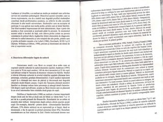 Lachance şi Leveillee, s-a realizat un studiu pe studenţii care solicitau
servicii de consiliere psihologică. Obiectivul acestei cercetări, care se
dorea exploratorie, era de a stabili mai degrabă profilul studenţilor
consiliaţi decât problematica acestora, cu referire la alte cercetări
efectuate în alte medii universitare. Studenţilor care au acceptat să
participe li s-au aplicat mai multe probe, printre care şi testul familiei.
Dat fiind numărul impresionant de teste administrate, doar o parte din
acestea a fost corectată şi analizată până în prezent. În momentul
acestei ediţii a lucrării de faţă, cele câteva probe cotate au permis
constatarea În primul rând a legăturilor dintre elementele de diagnostic
relevate în cadrul desenului şi cele reieşind din alte probe, printre care
şi proba atribuţiei cauzale a lui Lebel (1986), Rorchach, SCID 1 şi II
(Spitzer, WiIliams şi Gibbon, 1990), precum şi chestionare ale stimei de
sine şi suportului social.
.4. Descrierea diferenţelor legate de cultură
Numeroase studii s-au făcut cu scopul de-a arăta cum se
exprimă valorile culturale în cadrul desenelor copiilor. Anderson (1995)
le-a cerut la 70 de copii suedezi, 140 de elevi tanzanieni şi 52 de copii
sud-africani exilaţi în Tanzania să deseneze viitoarea lor familie. Studiul
a relevat diferenţe culturale la nivelul relaţiilor spaţiale (distanţa între
personaje, ocluziuni, gradaţia dimensiunilor). Copiii suedezi reprezintă
copiii la o distanţă mai mare de părinţi şi decorează mai degrabă
obiectele decât fiinţele umane. Copiii din Tanzania aliniază membrii
familiei cu distanţe reduse între personaje şi adaugă detalii hainelor.
Cât despre copiii sud-africani, aceştia au făcut desene care se plasează
la un nivel intermediar Între celelalte două grupe de copii.
Didillon şi Vanderwiele (1988) au realizat o lucrare importantă
despre două sute de fete şi două sute de băieţi cu vârste Între 7 şi 14
ani de la o şcoală primară din Brazaville. Rezultatele lor au arătat că
anumite date trebuie interpretate după cultura căreia aparţin aceşti
copii. De exemplu, datorită - printre altele - dimensiunilor familiilor
africane, 23% dintre subiecţi nu se reprezintă pe ei înşişi; dacă se
desenează, o fac În special ca primul personaj (doar 6%). Rezultate
asemănătoare au fost obţinute În Zair. Fetele realizează desene mai
44
( I

I
I
rudimentare decât băieţii. Dimensiunea părinţilor ar avea o semnificaţie
afectivă În timp ce ordinea În care sunt reprezentaţi părinţii ar avea o
legătură cu autoritatea. în fapt, tatăl este reprezentat primul de către
50% dintre copii (44% dintre fete şi 56% dintre băieţi), mama de către
19% dintre copii (22% dintre fete şi 16% dintre băieţi). Dimpotrivă,
băieţii îşi desenează tatăl mai mare decât mama În 51% din cazuri (31%
dintre fete) şi mama mai mare În 33% din cazuri (45% dintre fete). De
notat că Didillon şi Vanderwiele remarcă faptul că, În general, tatăl este
cu adevărat mai mare decât mama. în fine, datele obţinute de aceşti
autori arată că evoluţia genetică este mai lentă "decât la copiii
occidentali, probabil deoarece copiii africani nu dispun de material de
desen În timp ce copiii occidentali sunt supra-stimulaţi, Încă de la
vârsta pre-şcolară, În planul grafiei.
Într-o cercetare publicatăÎn 1998, Nuttall, Chieh şiNuttaU (1988)
au comparat desenele familiei În acţiune ale copiilor de şcoală
elementară provenind din China cu cele ale copiilor din Statele Unite.
Copiii americani exprimă În desenele lor mai mult individualism şi
independenţăîn raport cu familia lor decât copiii chinezi care includ mai
frecvent cei doi părinţi şi bunicii. De asemenea, În teza sa de doctorat,
Chuah (1993) a comparat desenele familiei În acţiune a 146 de copii
chino-americani cu cele ale 71 de americani-caucazieni. Ansamblul
subiecţilor erau copii fără tulburări clinice din clasa Întâi până Într-a
şasea. Copiii chino-americani se disting prin desenele lor reprezentând
cultura chineză. Nivelul total de comunicare este scăzut şi mama
constituie principala figură educativă. părinţii se joacă rar cu copiii, cel
mai adesea tatăl citeşte ziarul şi mama găteşte. Băieţii se desenează
jucându-se cu mingea, fetele făcându-şi temele. Dimpotrivă, copiii
americani-caucazieni reprezintă familii care comunică mai mult şi sunt
mai interactivi. Cu toate acestea, băieţii se joacă adesea cu mingea, iar
fetele citesc sau mănâncă. Chuah a arătat, de asemenea, că locul de
naştere, numărul de ani petrecuţi În Statele Unite şi preferinţa
lingvistică sunt legate de procesul de aculturaţie a acestor copii.
Chuah concluzionează că desenul familiei În acţiune reflectă valorile
copiilor, cultura acestora şi poate fi util pentru comparaţiile inter-
culturale.
Studiul desenelor familiei a 512 copii cu vârste între 7 şi Il ani
din Barbados, efectuat de Payne (1996) a arătat că valorile culturale
vizând structura unităţii familiale şi rolurile parentale se reflectă în
reprezentările pe care copiii le au despre părinţii lor În cadrul desenului
familiei. 45
" f. I, l
 