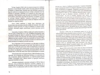 În fapt, Koppitz (1964) vede în creşterea progresivă a înălţimii
desenului, în testul Bender Gestalt, indicii unui prag scăzut de toleranţă
la frustrare, şi impulsivitate. Desenele mari sunt asimilate în general cu
lipsa de control şi cu transpunerea în act, în timp ce desenele mici fac
trimitere la anxietate, timiditate şi la replierea în sine însuşi prin
constricţie. Când desenele ocupă mai puţin de jumătate din suprafaţa
foii de hârtie, acest factor este legat de depresie, de retragere. În ceea
ce priveşte desenul familiei, creşterea progresivă a înălţimii
personajelor în mod nejustificat (prin vârstă sau înălţimea reală) face
trimitere la o lipsă de control.
Porot (1965) stabileşte o relaţie Între valorizarea sau
devalorizarea unui personaj şi anumite calităţi ale desenului, Între altele
înălţimea fiecărui personaj. EI crede că înălţimea şi culoarea oferă,
totodată, informaţii asupra semnificaţiei acestui personaj pentru
subiect.
Osterrieth şi Cambier (1969) au arătat prin analiza desenelor a
1363 de copii cu vârste între 4 şi 17 ani, că înălţimea personajelor tinde
să crească în funcţie de vârstă. La rândul său, Anzieu (1973) afirmă că
valorizarea sexului unui personaj este adesea pusă în evidenţă prin
înălţimea mai mare a acestuia. Acesta reia concluziile lui Grimard (1982),
în acord cu Morval (1973), care notează că indicii de valorizare pot fi
deduşi plecând de la înălţimea primului personaj.
Kos şi Biermann (1977) au remarcat, ca şi alţi autori, că adesea,
copilul se identifică cu personajul cel mai înalt. Dacă tatăl este desenat
foarte mare, în 27% din cazuri este vorba de identificarea cu agresorul.
Desenul unui tată de talie redusă poate semnifica dorinţa copilului
de-a înlocui un tată absent. În ce priveşte personajul matern, dacă este
desenat mare, în 42% din cazuri este vorba de identificarea cu aceasta.
I
Dimensiunile mari evocă pentru Royer (1984) încrederea în sine,
siguranţa, dar şi absenţa sau deficienţa ihnibiţiei şi a controlului de
sine, invaziunea, adesea compensatorie, şi o lipsă de,respect pentru
celălalt. Personajele mici, adesea situate în regiunile· exterioare,
sugerează timiditate şi teamă.
Abraham semnalează o cercetare realizată în' 1959 de Starr şi
Marcuse, care au demonstrat fidelitatea variabilei "Înălţime" pe o
populaţie de 193 de studenţi. La fel este cazul şi pentru Gunderson şi
Lehner (1953). S-a demonstrat astfel că există o relaţie între variabile
76
..
precum sex, vârstă, şi Înălţimea personajelor. Lungimea desenului
poate fi interpretată referitor la imaginea corporală şi de sine, la idealul
Eului, la narcisism şi la angoasă. "Ansamblul conceptelor se Învârteîn
jurul axei expansiune-retragere, reacţiile umane care colorează toate
experienţele de viaţă" (p. 157). Înălţimea desenului poate fi pusă În
legătură cu ceea ce . Abraham numeşte "evaluarea de sine" şi
"expansivitate". Ea dă ca exemplu desenele mult mărite ale
paranoiacilor, şi cele foarte mici ale schizofrenilor regresaţi. Astfel de
desene mari pot fi semnul unei inflaţii a Eului relevând iluzia, În timp ce
desenele mici reflectă afecte de inadecvare şi tendinţa spre introversie.
O cercetare a lui Ludwig (1969) ilustreaz.:'i această afirmaţie: adolescenţii
care au fost evaluaţi negativ privind calităţile lor fizice au desenat prin
urmare personaje mai mici decât grupul corespunzător de colegi care
au primit evaluări pozitive. Din punctul său de vedere, Koppitz (1968) a
indicat că, În general, copiii timizi şi anxioşi desenează figuri mai mici
decât copiii normali.
Abraham (1992) face un avertisment pentru cei ce vor să
utilizeze pentru analiza desenului numai un element, cum ar fi Înălţimea
personajului. Ea afirmă În această privinţă că un singur aspect al
desenului, precum Înălţimea, nu este legat În mod specific de un aspect
anume al personalităţii. Putem găsi sensuri diferite la fete şi la băieţi.
Subiecţii pot utiliza dimensiuni diferite, elemente diferite ale desenului
pentru a-şi proiecta dorinţele şi conflictele. Izolarea unui singur
element, scrie ea, uşurează foarte mult cercetarea, dar riscă să
denatureze analiza clinică. În această situaţie, doar "analiza globală
poate ~sigura diagnosticul Întregii personalităţii" (p. 156).
Î3urns (1990) relevă printre indicii clinici de observat În desenul
familiei În cadrul unui cerc, înălţimea relativă a fiecărui personaj ca
evocând măsura psihologică şi nivelul de investiţie al fiecăruia. El reia,
Între altele, enunţurile autorilor precedenţi şi care au subliniat că un
desen neobişnuit de mare este un semn de tendinţe agresive (Buck,
1984; Machover, 1949), de expansiune, de fantasme de grandoare, de
trăsături de hiperactivitate şi poate maniacale, în timp ce desenele
foarte mici sugerează sentimente de inferioritate, de inadecvare şi de
ineficienţă (Machover, 1949), o personalitate cuprinsă de timiditate şi
de tendinţe la constrângere, de sentimente de insecuritate (Buck, 1948;
Alschuler şi I-Iattwick, 1943). În fine, aceasta poate denota tendinţe
depresive şi regresive (Machover, 1949). Reynolds (197S) stabileşte o
77
I I
1 I
[
i I
I 1·
 • I
InI
InI . ,
l,n' I
1" I
:'nII
i: I
[J
ni
hl
rl; I
i I
[~ I
r
[1
]
1"1
 