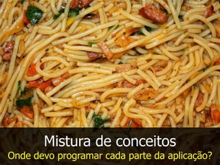 Mistura de conceitos

Onde devo programar cada parte da aplicação?

 