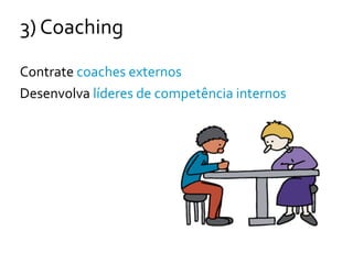 Contrate	
  coaches	
  externos	
  
Desenvolva	
  líderes	
  de	
  competência	
  internos
3)	
  Coaching
 