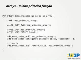 arrays – minha primeira função


PHP_FUNCTION(minhaextensao_me_da_um_array)
{
    zval *meu_primeiro_array;

    ALLOC_INIT_ZVAL(meu_primeiro_array);

    array_init(meu_primeiro_array);
    array_init(return_value);

    add_next_index_null(meu_primeiro_array);
    add_next_index_string(meu_primeiro_array, "ueeeba!!", 1);

    /* uau */
    add_next_index_zval(return_value, meu_primeiro_array);

}
 