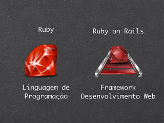 Ruby          Ruby on Rails




Linguagem de        Framework
Programação    Desenvolvimento Web
 