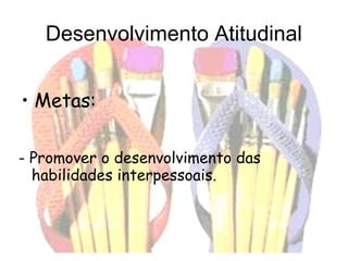 • Metas:
- Promover o desenvolvimento das
habilidades interpessoais.
Desenvolvimento Atitudinal
 